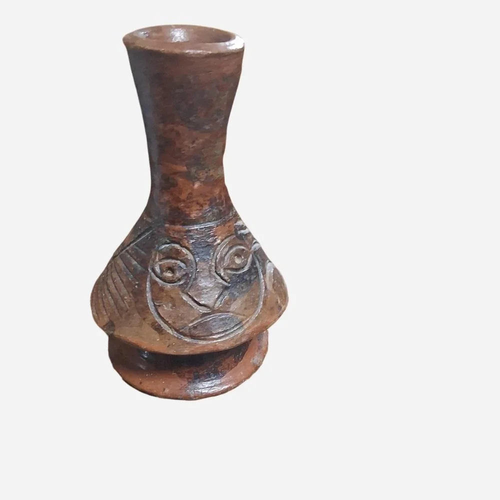 Unique Vintage Clay Vase In Earthy Bohemian Tones Home Decor Accent Piece